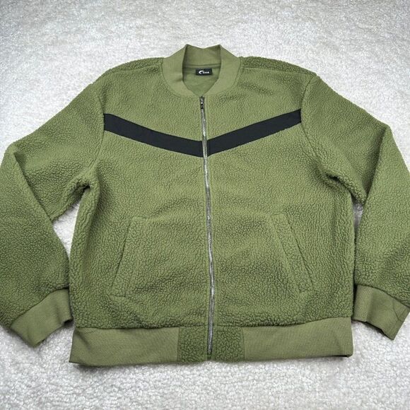 Zyia Active Flying V Fleece Sherpa Bomber Jacket Olive Green - Picture 2 of 12